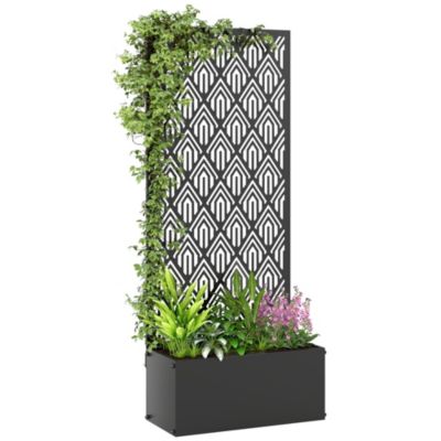 Jardinière avec treillis haut design graphique métal époxy noir