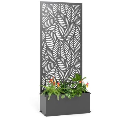 Jardinière avec treillis haut design végétal métal époxy noir