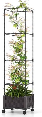 Jardinière avec Treillis Jardin pour Plantes Grimpantes Obélique avec Carré Potager Pot Cage à Tomates à roulettes 40x40x32CM