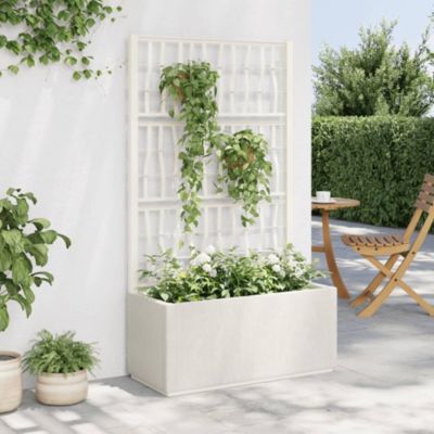 Jardinière avec treillis,Pot de fleur,Bac à fleurs blanc 80x36x140 cm PP
