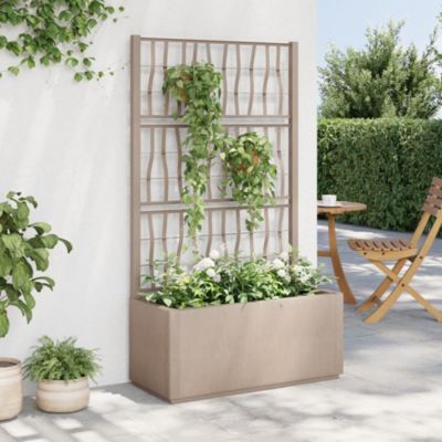 Jardinière avec treillis,Pot de fleur,Bac à fleurs marron clair 80x36x140 cm PP