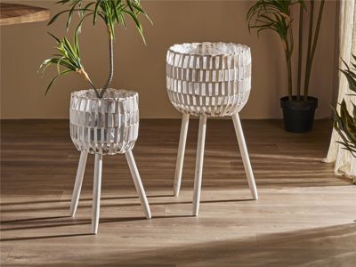Jardinière en treillis de bois naturel avec pieds blancs vieillis, 65 cm, s 2 33dx65cm