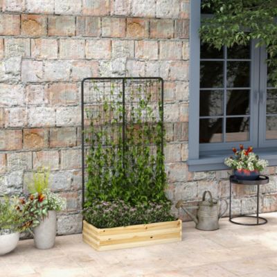 Jardinière surélevée 80 cm en bois naturel avec treillis