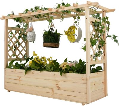Jardinière Surélevée avec Treillis en Bois Massif,Toit Suspendu pour Vigne,Pour Légumes,Fleurs,Extérieur Intérieur
