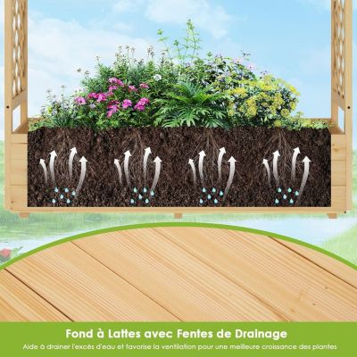 Jardinière Surélevée avec Treillis en Bois Massif,Toit Suspendu pour Vigne,Pour Légumes,Fleurs,Extérieur Intérieur