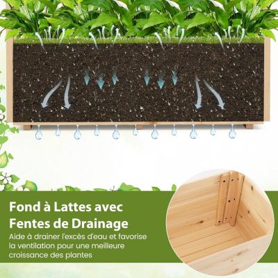 Jardinière Surélevée avec Treillis en Bois Massif, Toit Suspendu pour Vigne, Trou de Drainage pour Fruits, Fleurs (115x40x103cm)