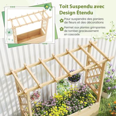RELAX4LIFE Jardinière Surélevée Avec Treillis, Bac à Fleurs Carré En Bois Massif Avec Trou De Drainage Pour Plante Grimpante Fleur Herbe Pour Jardin Cour Terrasse 545x52x180cm 68239523