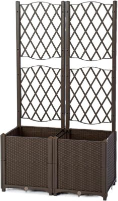 Jardinière Surélevée avec Treillis en Rotin PP, avec Système d'Irrigation et Trous, pour Plantes Grimpantes (Marron,80x40x140cm)