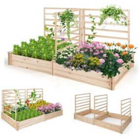 Jardinière Surélevée en Bois avec 3 Treillis - 2 Bacs à Plantes - Carré Potager Extérieur