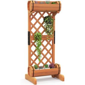 Jardinière Surélevée en Sapin à Treillis avec 2 Bacs à Fleur Jardinière à 2 Niveaux pour Plantes grimpantes 36Px45lx113H cm