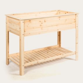 Jardinière sureleve en bois avec etagère bois Helloshop26