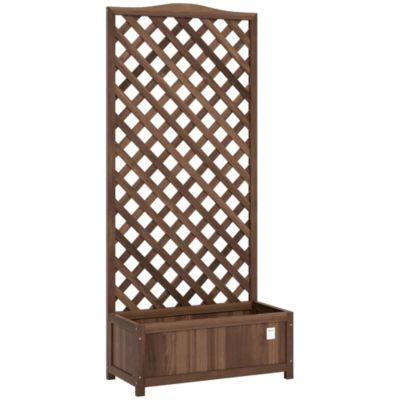 Jardinière treillis haut - bac à fleurs - 76 x 36 x 170 cm - bois sapin verni