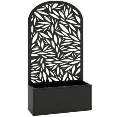 Jardinière treillis haut design feuillage métal époxy noir
