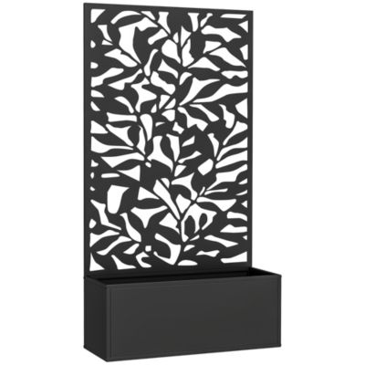 Jardinière treillis haut design graphique feuilles métal thermolaqué noir
