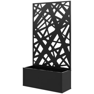 Jardinière treillis haut design graphique rectiligne métal thermolaqué noir