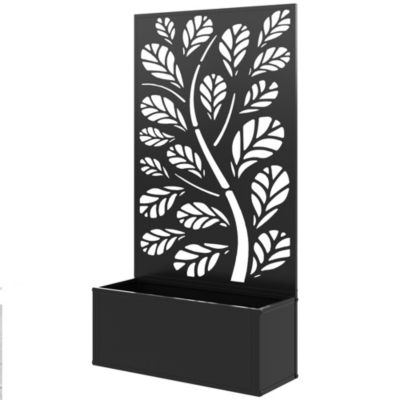 Jardinière treillis haut design graphique végétal métal époxy noir