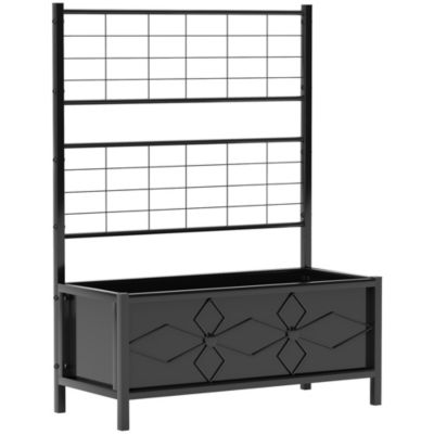 Jardinière treillis sur pied design fleurs acier thermolaqué noir