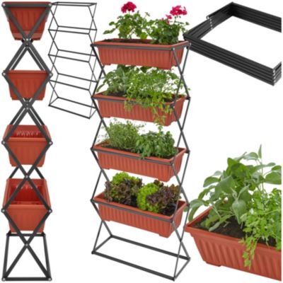 Jardinière verticale avec 4 grands bacs à fleurs polypropylène marron