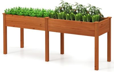 Jardinières Exterieur Surélevé en Bois de Sapin avec Pieds, 184 x 58 x 77 CM, avec Séparateur, 8 Trous de Drainage (Jaune)