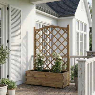 Jardinière avec treillis bois Blooma Bopha marron 90 x 35 x h.140 cm