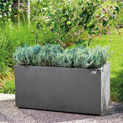 Jardinière plastique gris anthracite 79 x 39 cm avec réserve d'eau