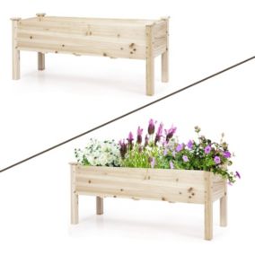 Jardiniere sur Pieds en Bois Bac a Fleurs Rectangulaire avec 5 Trous de Drainage