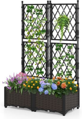 Jardinieres Exterieur avec Treillis Surélevée, avec Trous de Drainage pour Plantes Grimpantes,Support Haut pour Fleurs et Légumes