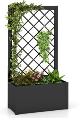 Jardinieres Exterieur en Métal avec Treillis, Lit de Jardin Surélevé pour Plantes Grimpantes, Fruits, Légumes et Herbes