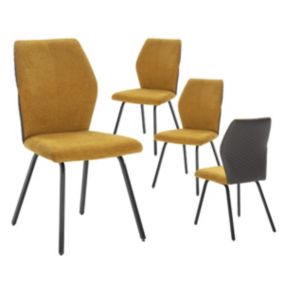 JASDA - Lot de 4 Chaises Bi-Matière Bi-ton Tissu Jaune et Simili Anthracite