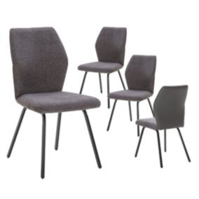 JASDA - Lot de 4 Chaises Bi-Matière Tissu et Simili Gris Anthracite