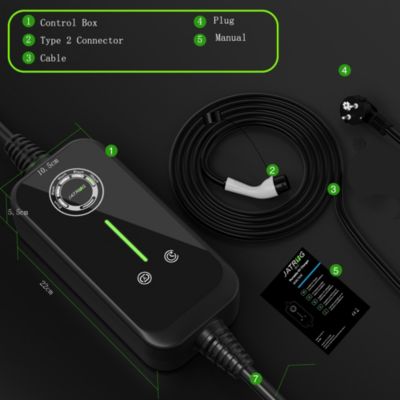 JATRHG P1 chargeur portable réglable de 3,6kW à 1,5kW / 16A à 8A monophasé, 5m, type 2, pour véhicules électriques