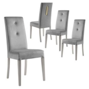 JEMMA - Lot de 4 Chaises Suédine Grise Détail Doré et Bois Gris