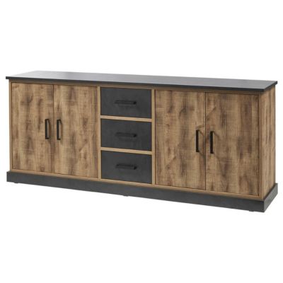 JENNA - Ensemble Table 200cm + Buffet 4 Portes Aspect Bois et Métal
