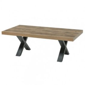 JENNA - Table Basse Aspect Bois Piètement X Métal Poudré Noir