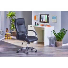 JENNY - Pack Bureau Blanc Mat et Fauteuil Simili Cuir Noir