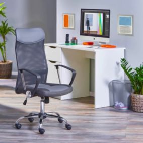 JENNY - Pack Bureau Blanc Mat et Fauteuil Techno Gris