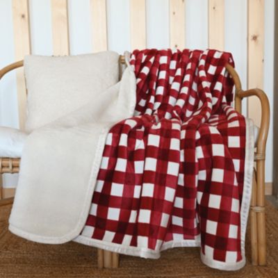 Jeté de canapé et lit motif vichy en polaire (150x200 cm - Bordeaux)