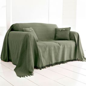 Jeté de fauteuil ORION 180x250 vert olive en coton