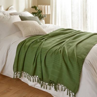 Jeté de lit Anjali 220x160 vert kaki en coton - Atmosphera Créateur d'intérieur