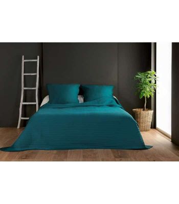 Jeté de lit bleu canard capitonné style boutis - 250x260cm - Bleu canard
