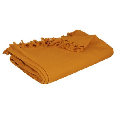 Jeté de lit coton jaune moutarde 160x220cm - Atmosphera Créateur d'intérieur