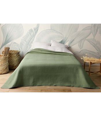 Jeté de lit uni 100% polyester "Hawai" - 230x250cm - Vert kaki