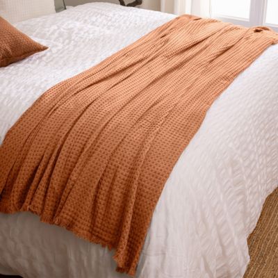 Jeté de lit "Widdy" coton 130x180cm rose terracotta - Atmosphera Créateur d'intérieur