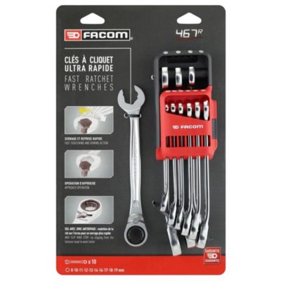 Jeu de 10 Clés Mixtes à Cliquet Rapides en Etui Pocket 8 en 1 FACOM 467BR.JP10PB