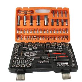Jeu de 108 clés à cliquet à douille 1/4" et 1/2" avec jeu de douilles, cliquet réversible, SAE et métrique, acier CRV