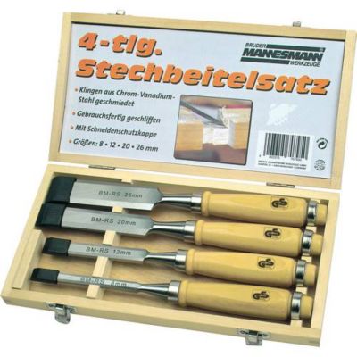 Jeu de 4 ciseaux à bois Brüder Mannesmann M66104, lames forgées chrome-vanadium, 8-12-20-26 mm