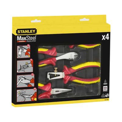 Jeu de 4 pinces isolées certifiées VDE Stanley 4-84-489 en acier à haute teneur en chrome, poignée bi matière