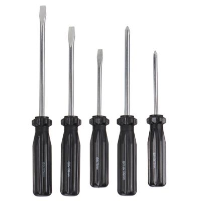 Jeu de 5 tounevis Plat : 1 x 75 mm, 2 x 100 mm et Philips : 6 x 100 mm, 6 x 125 mm, 5 x 75 mm