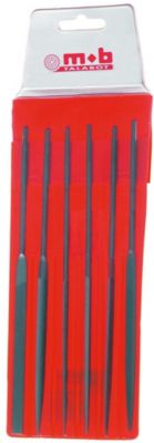 Jeu de 6 limes aiguilles MOB MONDELIN en trousse plastique. Acier au chrome, dureté 66 HRC.