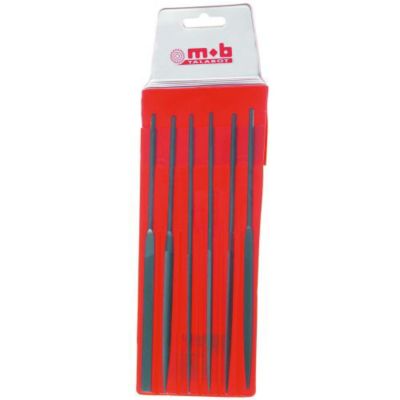 Jeu de 6 limes aiguilles MOB MONDELIN en trousse plastique. Acier au chrome, dureté 66 HRC.